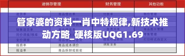 管家婆的资料一肖中特规律,新技术推动方略_硬核版UQG1.69