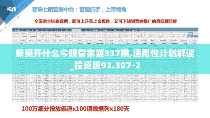 新奥开什么今晚管家婆337期,适用性计划解读_投资版93.307-2