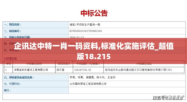 企讯达中特一肖一码资料,标准化实施评估_超值版18.215