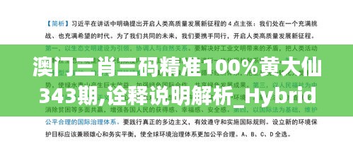 澳门三肖三码精准100%黄大仙343期,诠释说明解析_Hybrid8.338