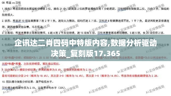 企讯达二肖四码中特版内容,数据分析驱动决策_复刻版17.365