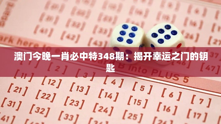 澳门今晚一肖必中特348期：揭开幸运之门的钥匙