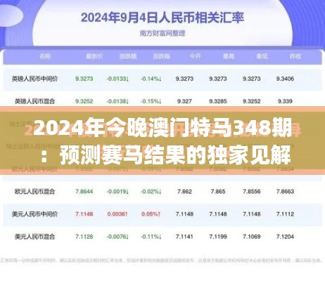 2024年今晚澳门特马348期：预测赛马结果的独家见解