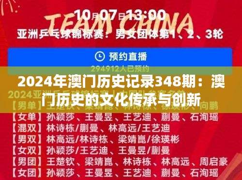 2024年澳门历史记录348期：澳门历史的文化传承与创新