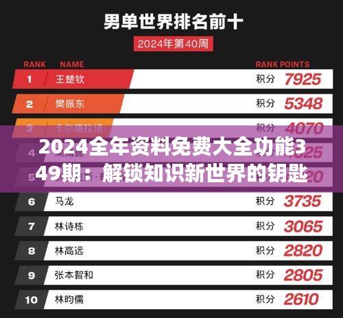 2024全年资料免费大全功能349期：解锁知识新世界的钥匙