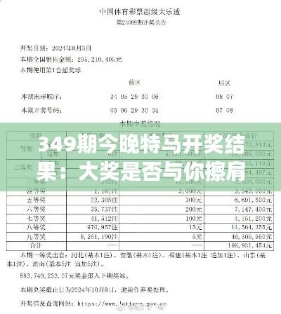 349期今晚特马开奖结果：大奖是否与你擦肩而过？