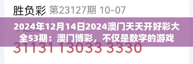 2024年12月14日2024澳门天天开好彩大全53期：澳门博彩，不仅是数字的游戏