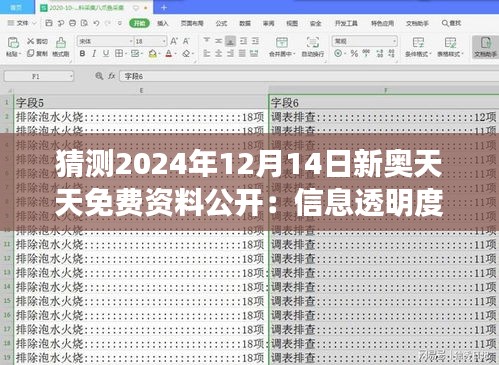 猜测2024年12月14日新奥天天免费资料公开：信息透明度的新篇章