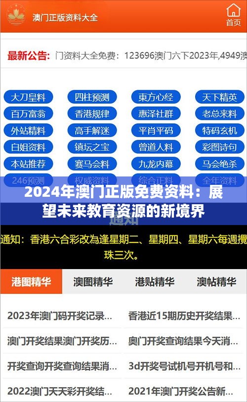 2024年澳门正版免费资料：展望未来教育资源的新境界