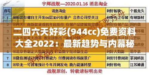 二四六天好彩(944cc)免费资料大全2022：最新趋势与内幕秘诀指南